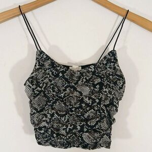 Garage Snakeskin Mesh Ruche Crop Tank XS